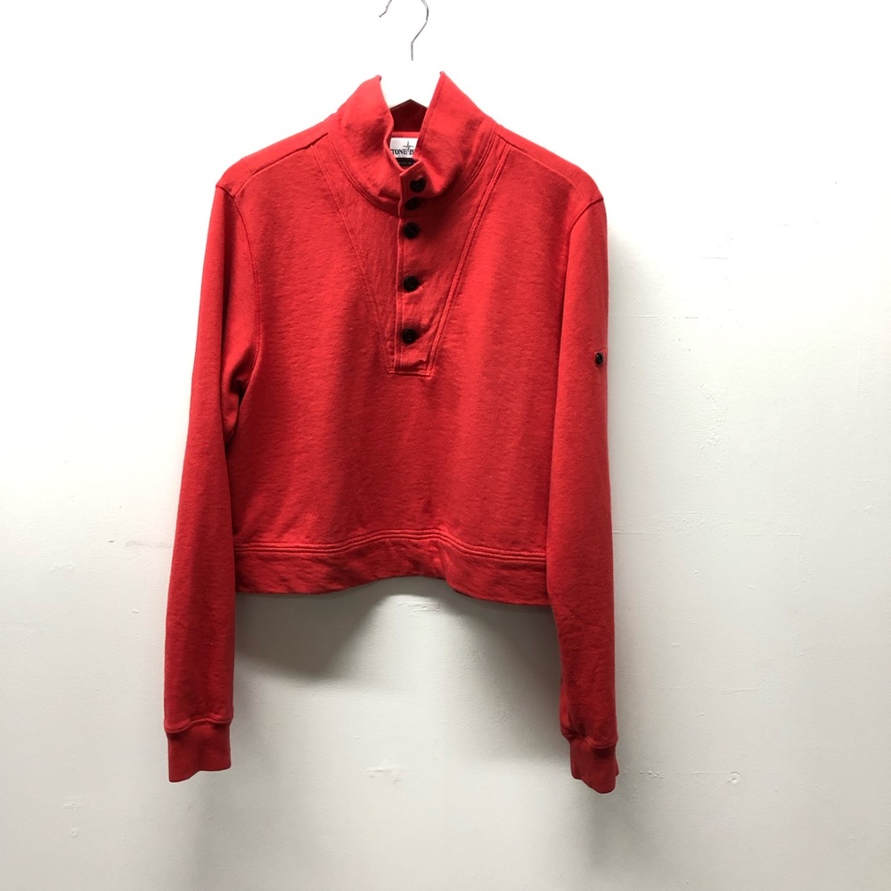 Stone Island Cropped Button Neck Pullover Sweatshirt